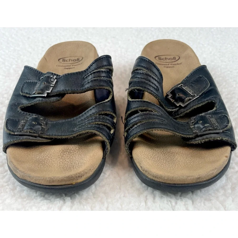 DR. SCHOLL’S • Black/Tan Strappy Buckle Slip-On Sandals, 4 - Picture 7 of 14